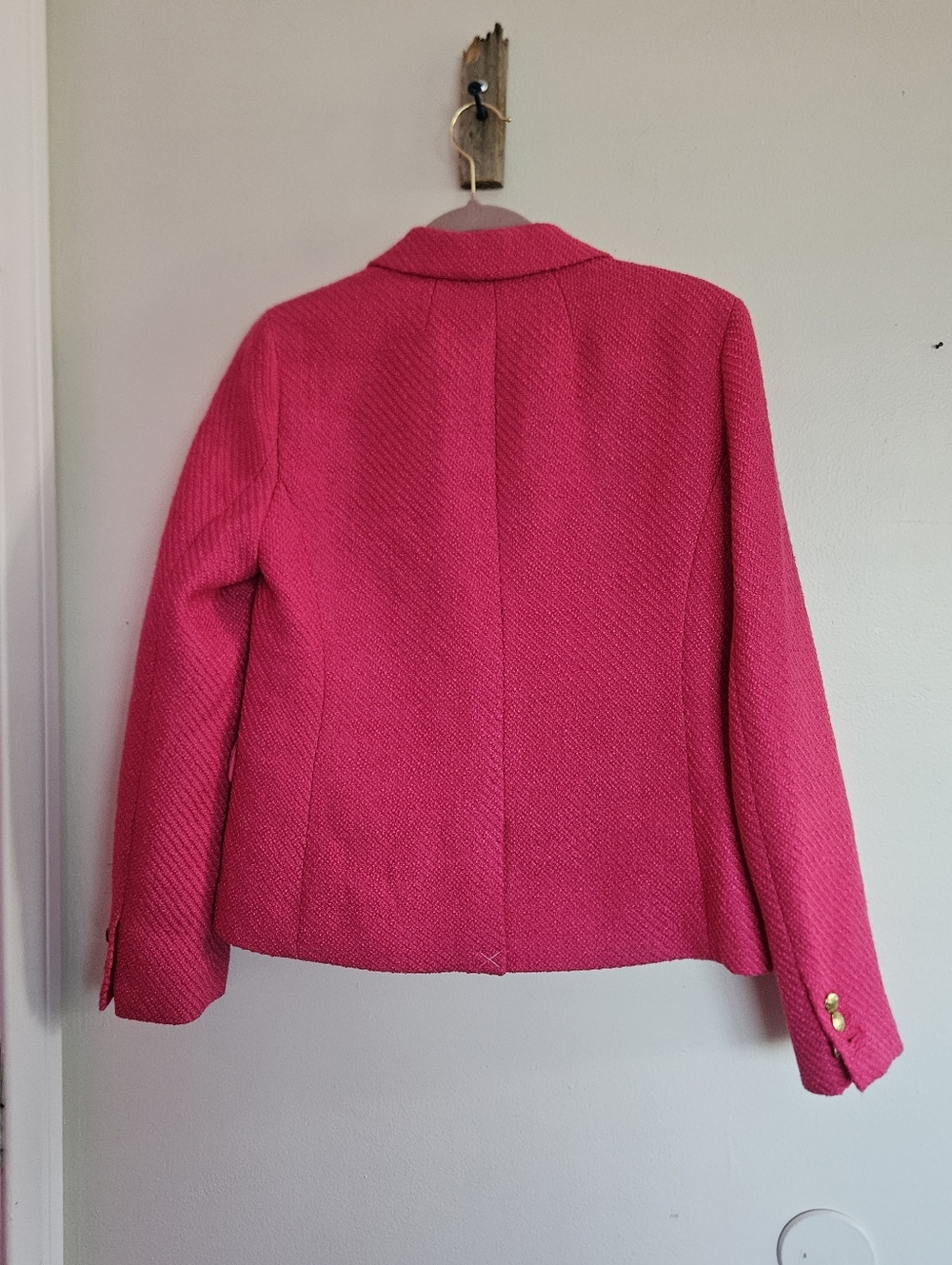 New J.Crew hot Pink Tweed Blazer Gold Button Jacket NWT Size 8 Preppy Chic - Picture 4 of 5
